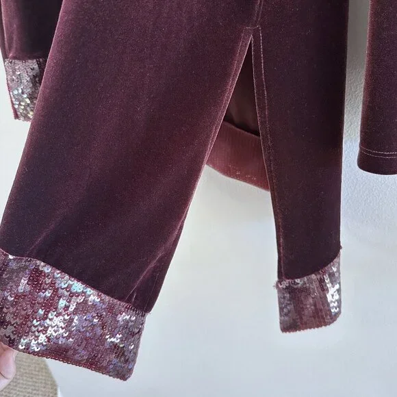 Chico's Travelers Collection Burgundy Velour Velvet Sequin Trim Tunic Top - Picture 4 of 13